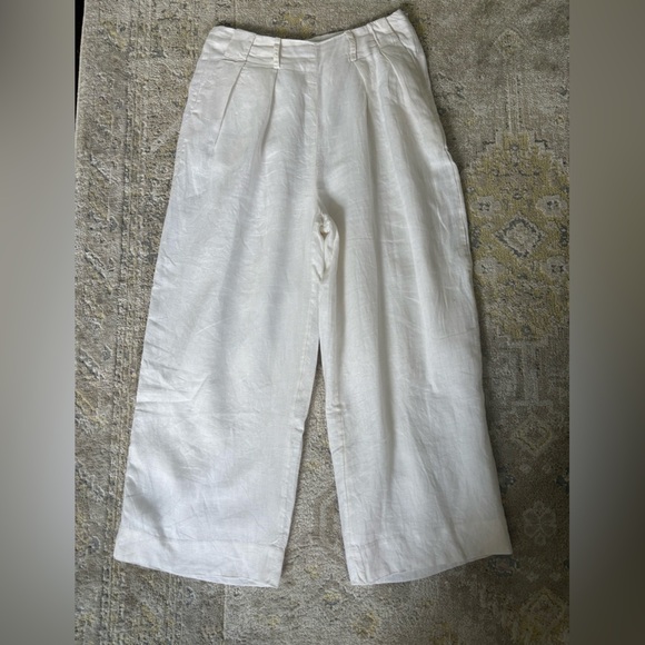 J. Crew White Linen Cripped Wide Leg Pants - Picture 6 of 13